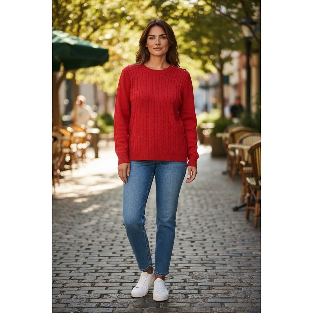 Talbots Women's Red Cable-Knit Pullover Sweater Button Shoulder Detail Size 2x